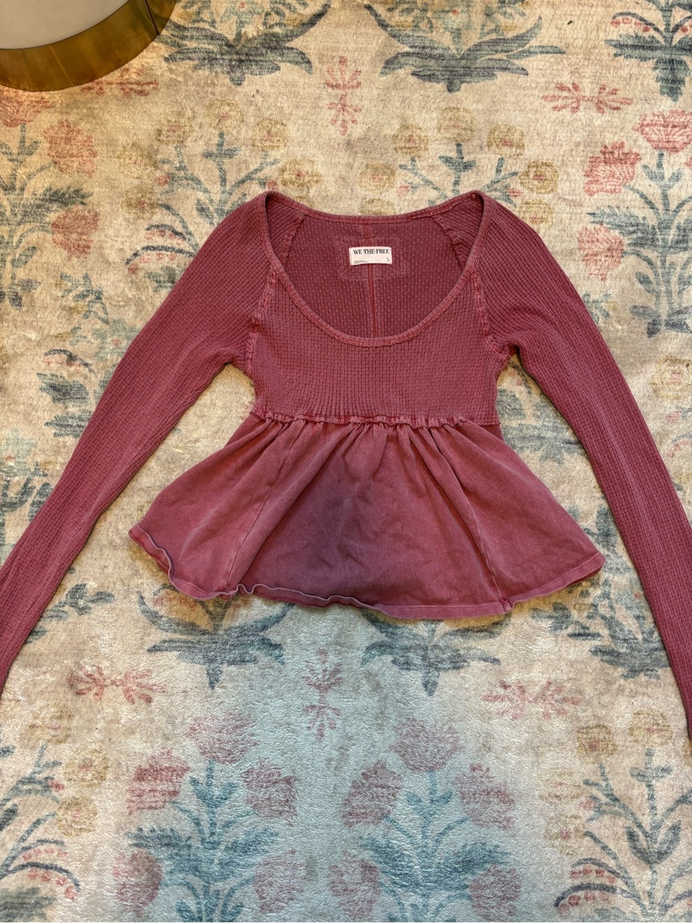 Free People Mauve Long Sleeve Scoop-Neck Peplum Top